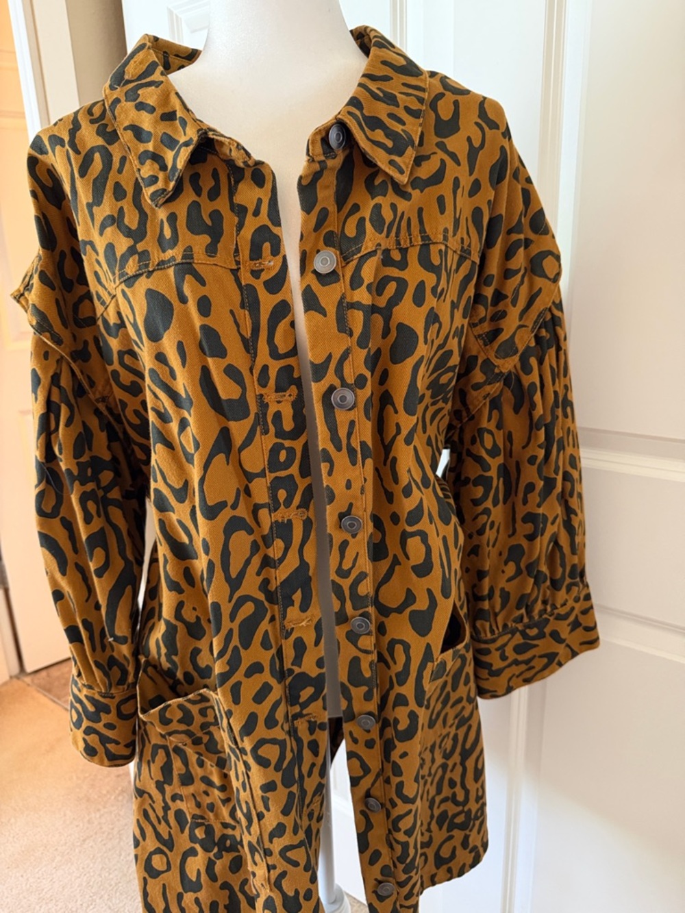 Leopard Print Jean Jacket - Brown/Black
